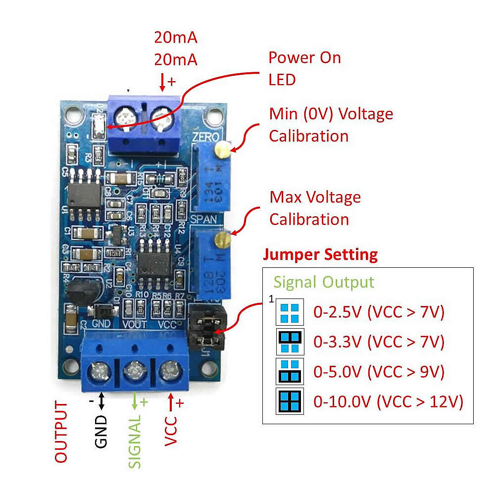 4-20mA to 0-3.3V/5V/10V Akım-Voltaj Sinyal Çevirici Modül - 4