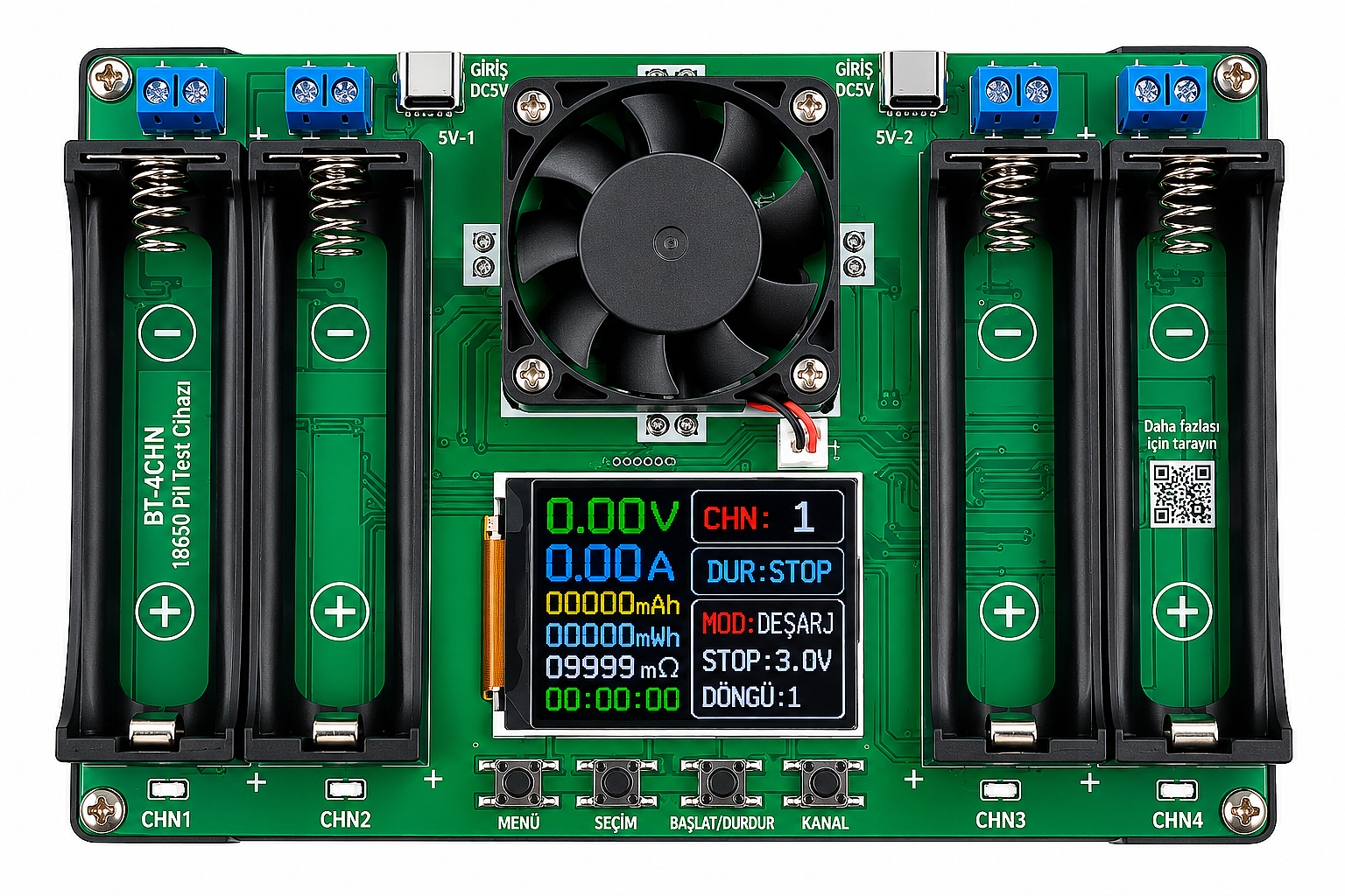 4 Kanallı 18650 LCD Dijital Lityum Pil Kapasite Ölçüm ve Test Cihazı Modülü - 