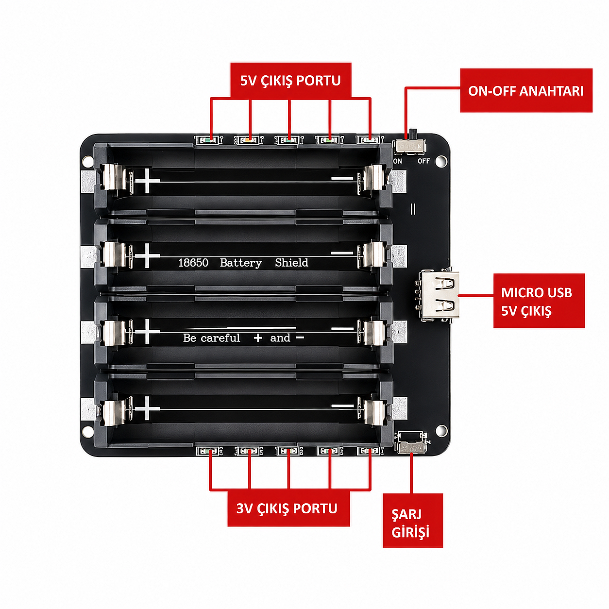 4'lü Anahtarlı 18650 Lityum Pil Yuvası V8 Mikro USB (Çok Al Az Öde İle %20'ye Varan İndirimli) - 3