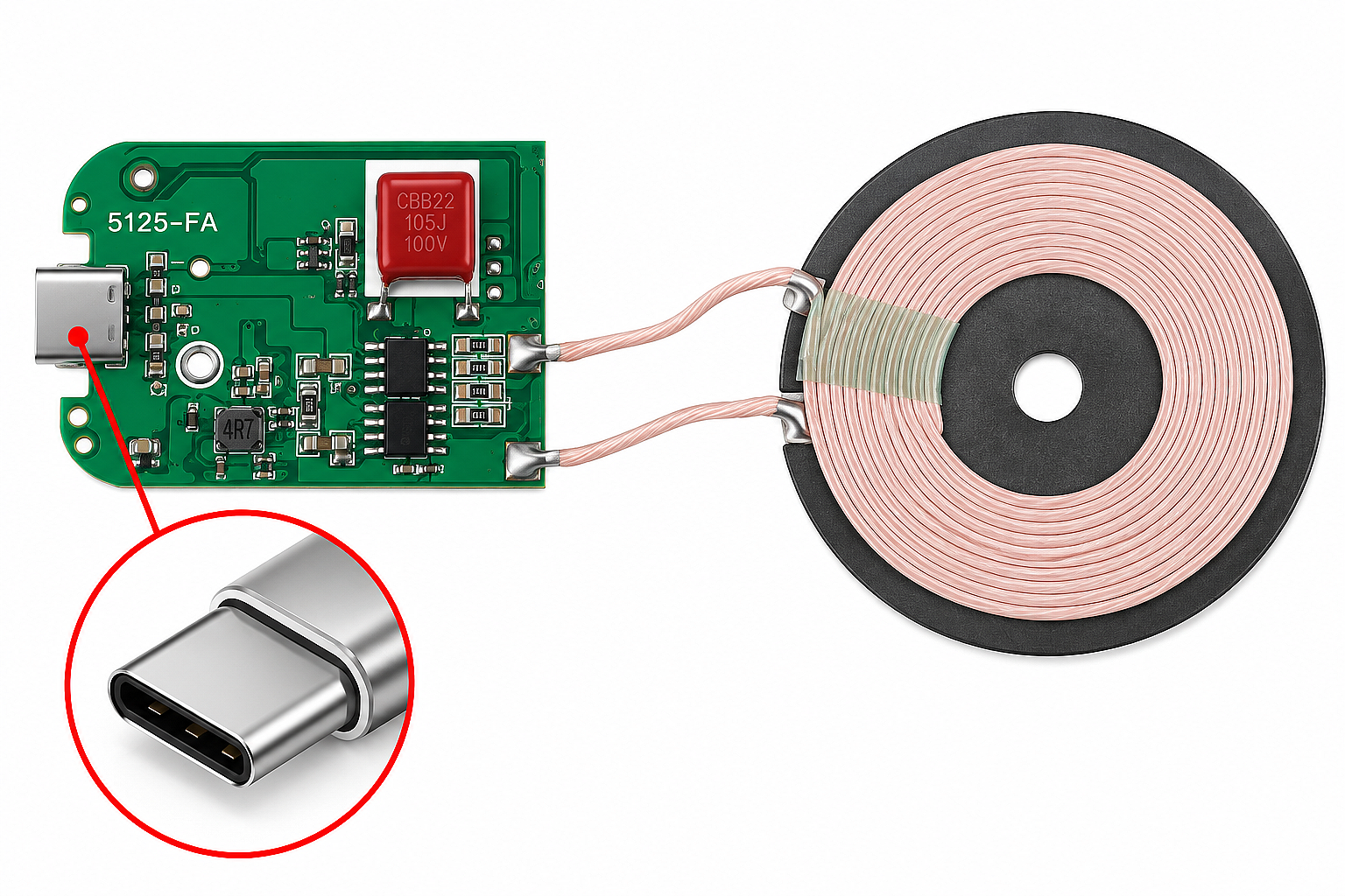 5125-FA Type-C Kablosuz Şarj Modülü – Qi Uyumlu Wireless Şarj Verici Devresi - 2