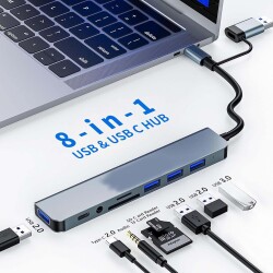 8 Girişli USB Hub Çoklayıcı | USB 3.0 Harici Güç Destekli Yüksek Hızlı Çoklayıcı Dönüştürücü PC Mac Laptop için - 2
