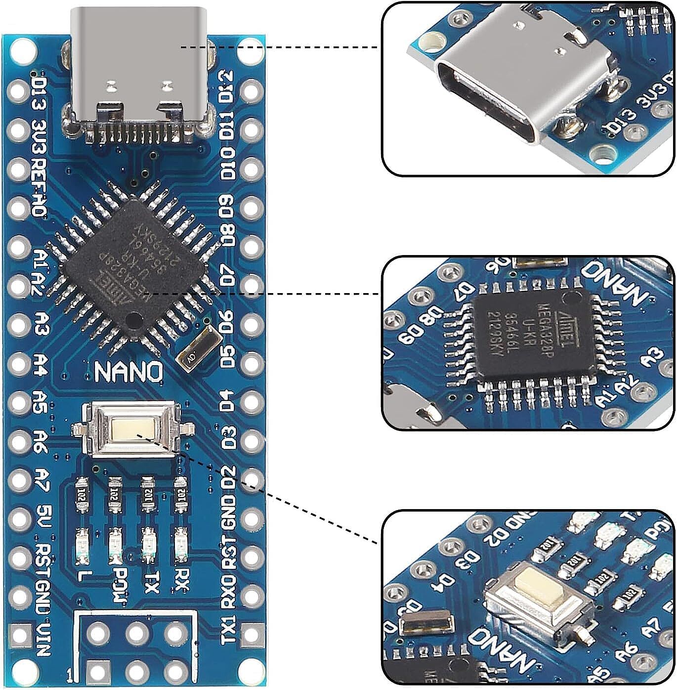 Arduino Nano v3.0 ATMEGA328P - Type-C (Çok Al Az Öde İle %20'ye Varan İndirimli) - 2