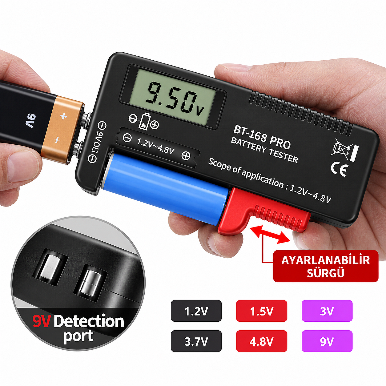 BT-168 PRO Dijital Pil ve Batarya Test Cihazı – 18650, 14500, 16340, 10440, AA, AAA, C, D ve 9V Uyumlu - 