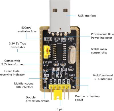 CH340G RS232 USB-TTL Seri Haberleşme Dönüştürücü Modülü - 3