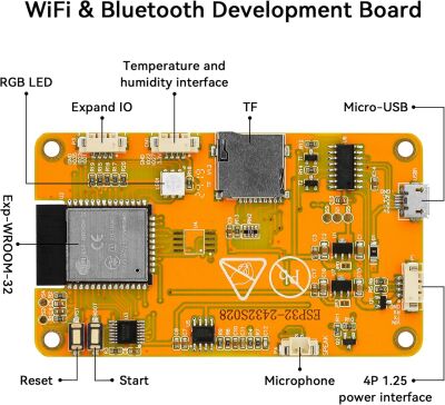 ESP32 Geliştirme Kartı 2.8 inç 240x320 Akıllı Dokunmatik TFT LCD Modül | LVGL WiFi Bluetooth WROOM Arduino Uyumlu - 4