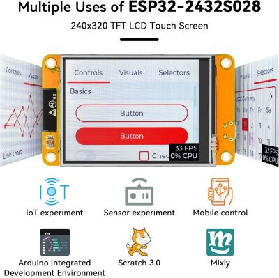 ESP32 Geliştirme Kartı 2.8 inç 240x320 Akıllı Dokunmatik TFT LCD Modül | LVGL WiFi Bluetooth WROOM Arduino Uyumlu - 2