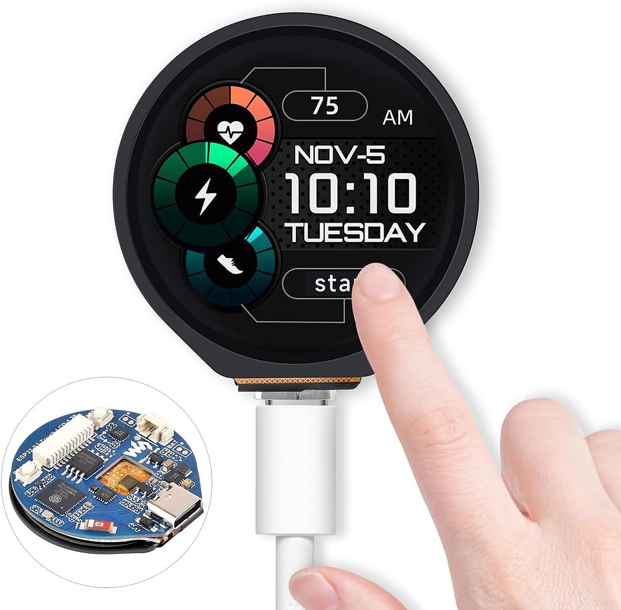 ESP32-S3 1.28 İnç Yuvarlak Dokunmatik LCD İvmeölçer ve Jiroskop Sensörlü Geliştirme Kartı - 
