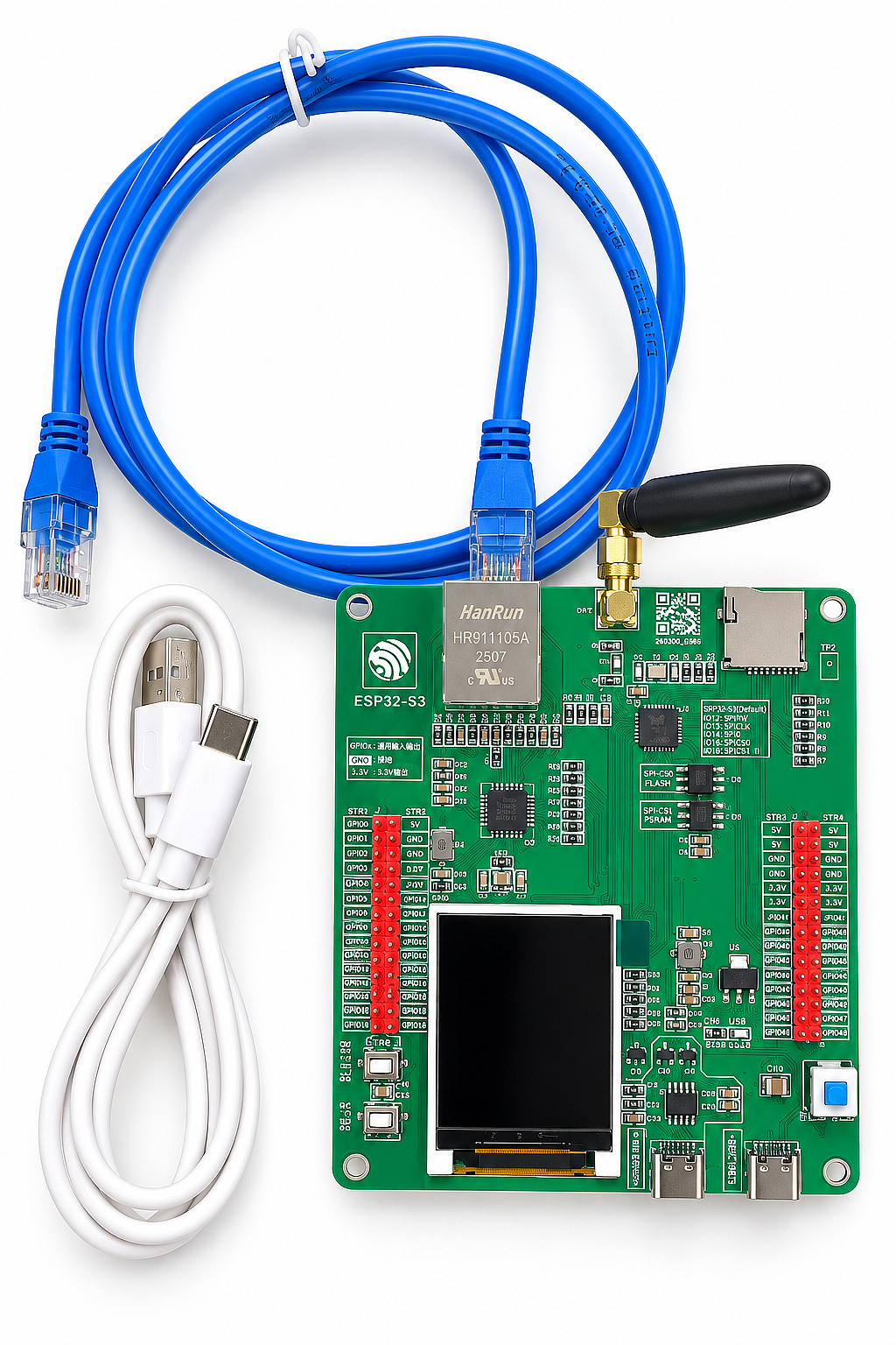 ESP32-S3 Ethernet W5500 N16R8 1.77 İnç LCD Ekranlı 2.5dbi WiFi Bluetooth Geliştirme Kartı - 1