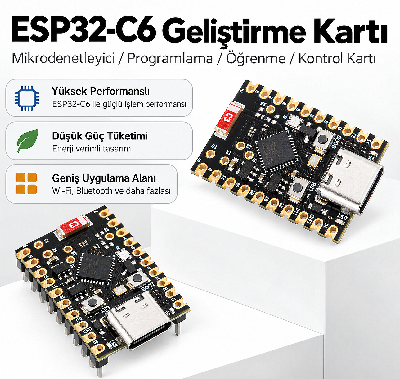 ESP32-C6 Super Mini WiFi 6 Bluetooth 5 BLE Geliştirme Kartı – RISC-V, USB Type-C - 