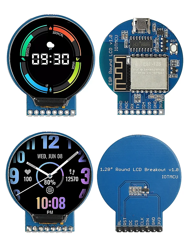 ESP8266 ESP-12S 240x240 GC9A01 1.28 İnç TFT LCD RGB Ekran Modülü Geliştirme Kartı - 