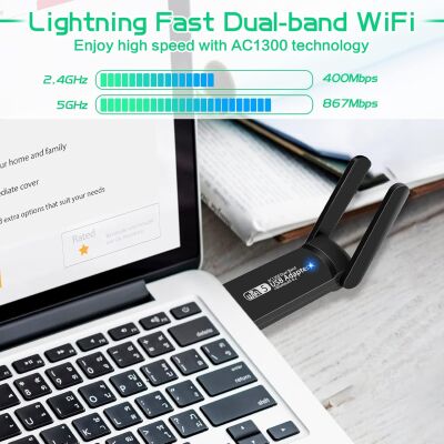 FENVI Çift Bant USB 3.0 WiFi Adaptör 1300Mbps Yüksek Hızlı Bluetooth 4.2 5ghz Masaüstü & Dizüstü Kablosuz Ağ Alıcısı  | PC Laptop iç - 3