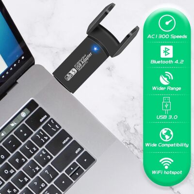 FENVI Çift Bant USB 3.0 WiFi Adaptör 1300Mbps Yüksek Hızlı Bluetooth 4.2 5ghz Masaüstü & Dizüstü Kablosuz Ağ Alıcısı  | PC Laptop iç - 4