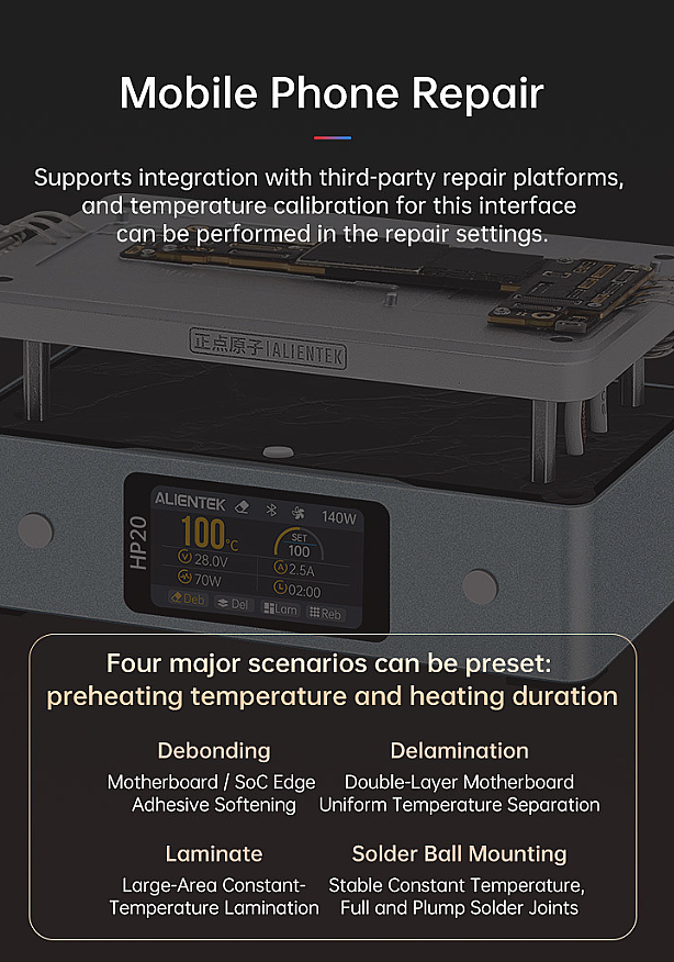 HP20 200W 350°C PD3.1 Type-C Mini PCB Ön Isıtma İstasyonu | Bluetooth & Mobil Uygulama Destekli - 6