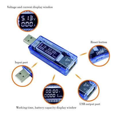 KWS-V20 Led Ekranlı Usb Voltmetre Ampermetre Usb Sarj ve Kapasite Cihazı - (4-20V, 0-3A, 0-99H, 0-99999mAh) - 4