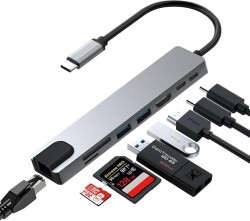 MacBook Pro Air Uyumlu Yüksek Hızlı 8 In 1 Hub (USB/HDMI/TF SD/SD/PD/ETHERNET) Dönüştürücü Çevirici Çoklayıcı - 1