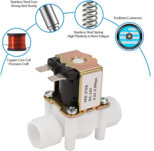 1/2 İnç 12V DC NC Su Solenoid Valfi – Otomatik Su Akış Kontrol Vanası - 5