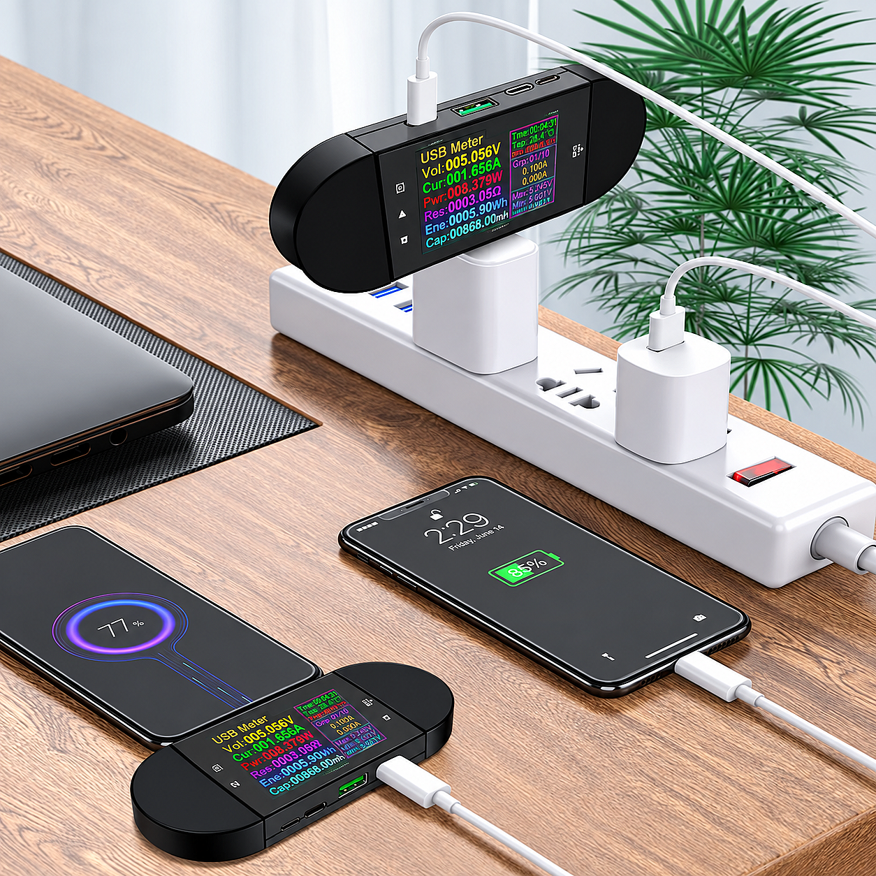UD24 USB 2.4 Bluetooth Dijital Voltaj Akım Güç ve Kapasite Ölçer – DC 5.5 / Type-C / Micro USB Test Cihazı - 2