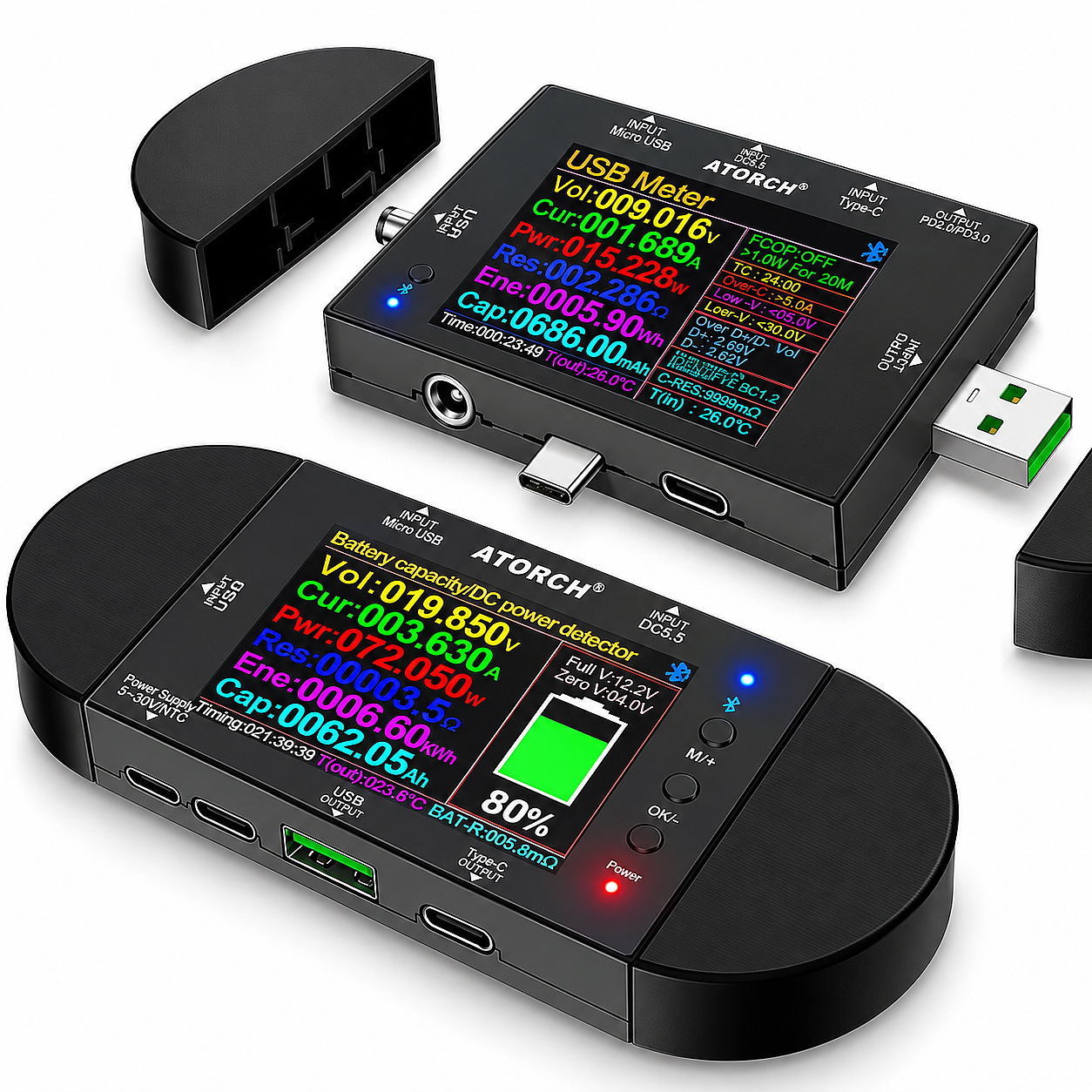 UD24 USB 2.4 Bluetooth Dijital Voltaj Akım Güç ve Kapasite Ölçer – DC 5.5 / Type-C / Micro USB Test Cihazı - 