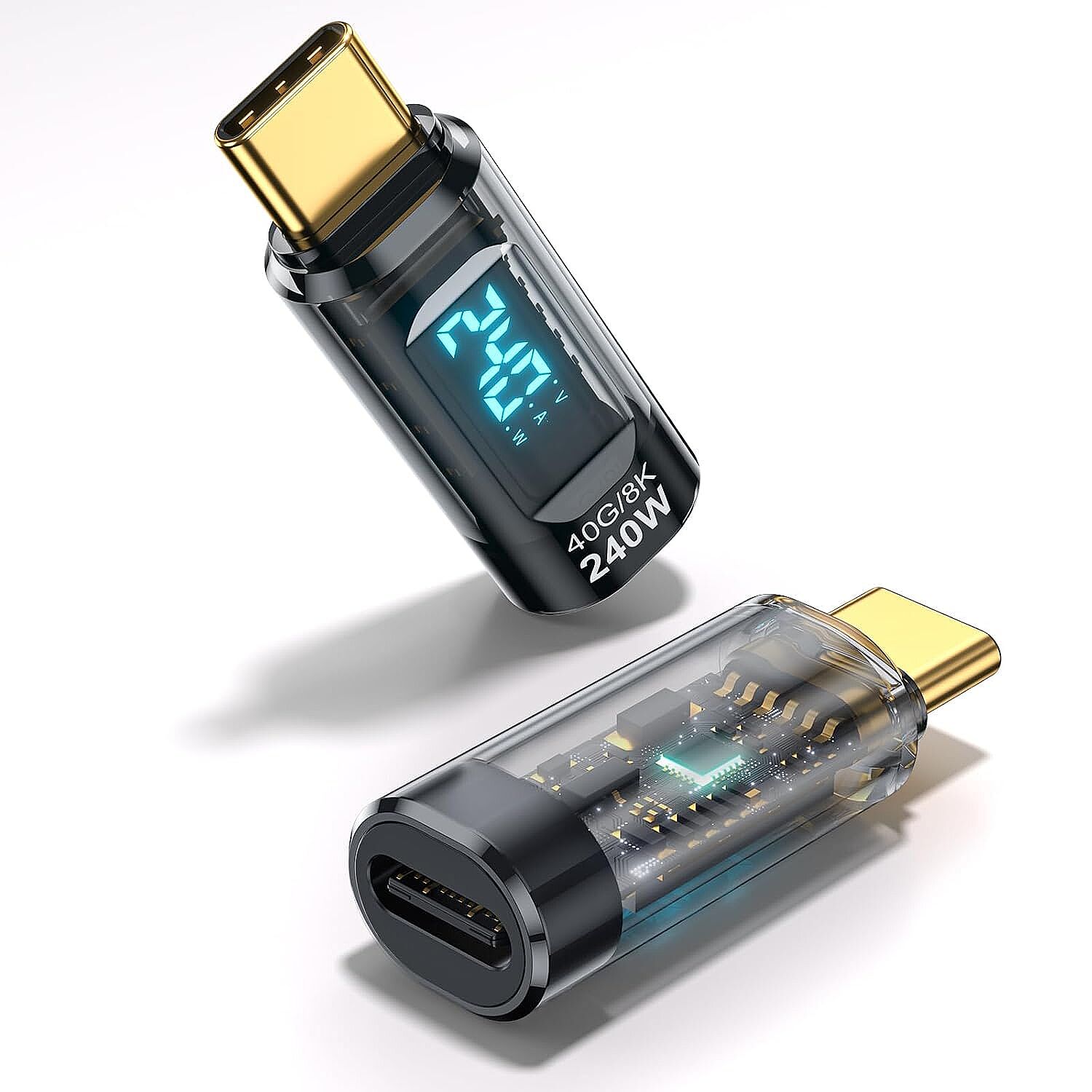 240W USB 3.1 Type-C Dijital Güç Ölçer Adaptör – 40Gbps Veri Aktarımı, 8K Görüntü Destekli Voltaj Akım Watt Göstergeli - 5