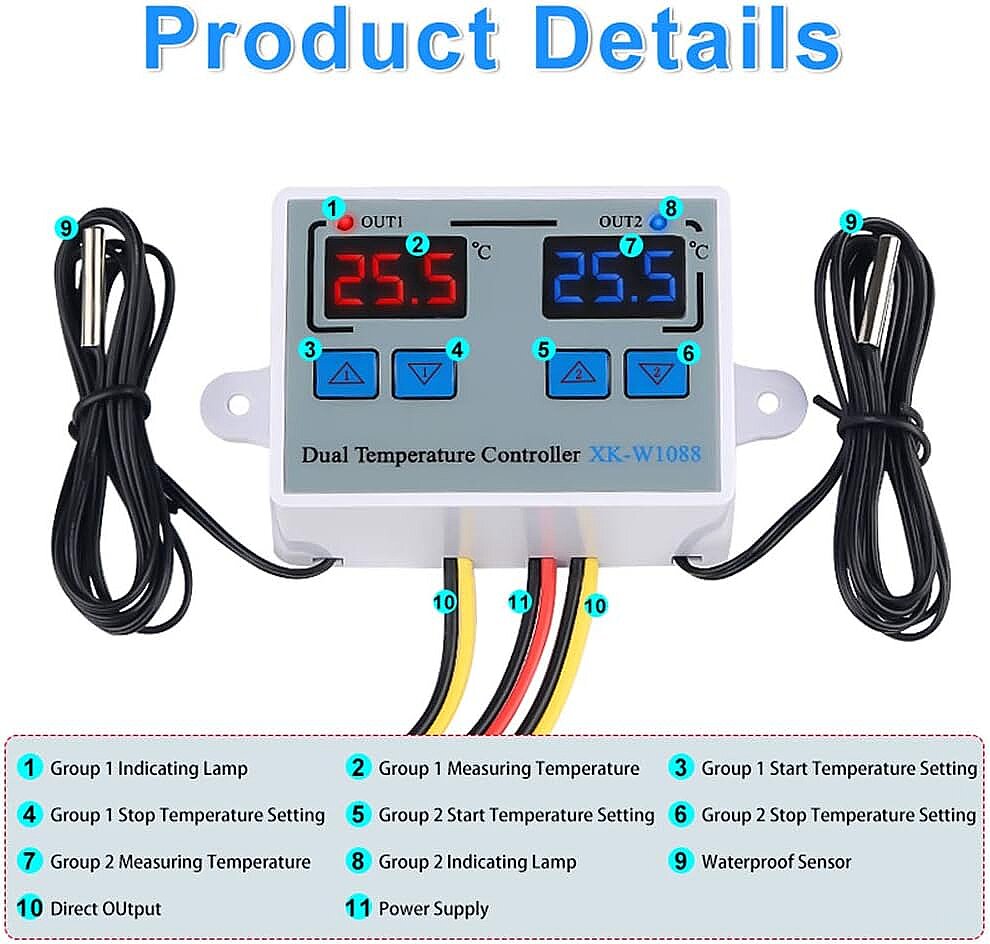 XK-W1088 İkili Dijital Sıcaklık Kontrollü Termostat - 12V/DC 120W (Çok Al Az Öde İle %20'ye Varan İndirimli) - 3