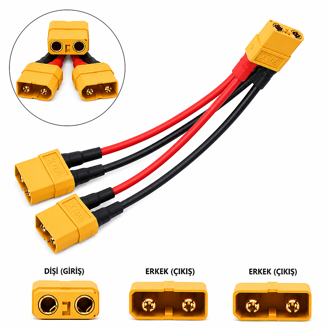 XT60 Lipo Pil Paralel Şarj Kablosu 2 Erkek 1 Dişi - (Çok Al Az Öde İle %20'ye Varan İndirimli) - 