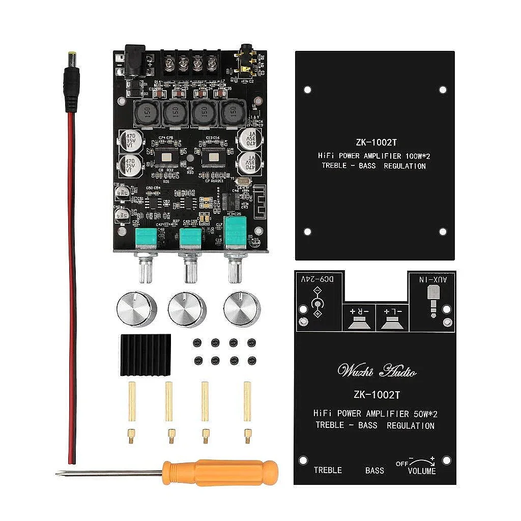 ZK-1002T 2x100W Bluetooth 5.0 TPA3116D2 Stereo Amfi Modülü – Bas/Tiz Kontrollü - 4